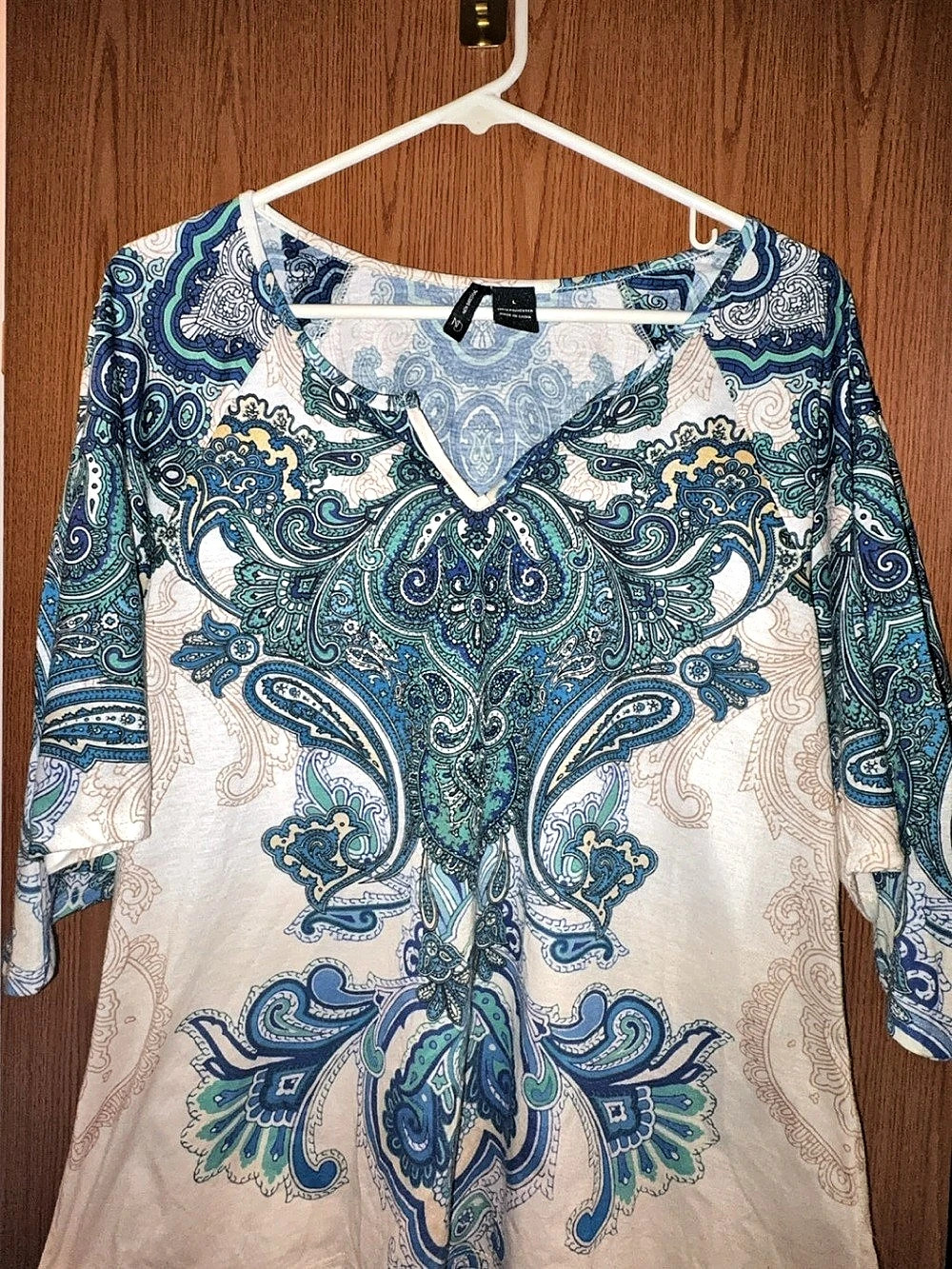 New Directions Paisley Tunic Blue & White Size Large Like New